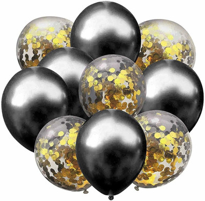 Tejal Trader Solid SOIBlack5+Con5Gold Balloon(Black, Gold, Pack of 10)