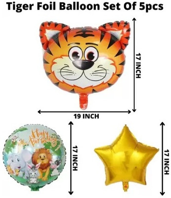 gorgeous moment Solid TIGER JUNGLE FOIL BALLOONS-mjh Balloon(Multicolor, Pack of 5)