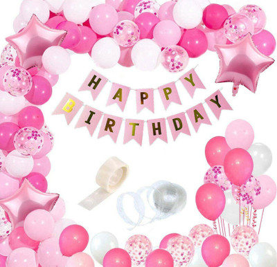 Trendz decor Girls Happy Birthday Balloons Banner Decorations Kit Combo- 96Pcs(Set of 96)
