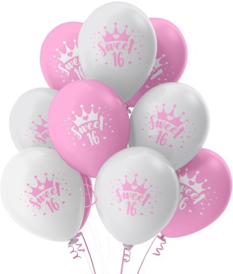 TMB Store Printed Sweet 16 Printed Balloons for Decorations - Pink & White Latex Balloons Balloon(White, Pink, Pack of 30)