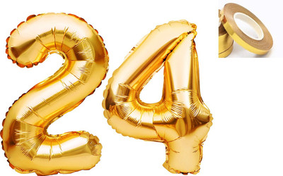 Tejal Trader Solid Solid Golden '24' number for Celebration (Gold, Pack of 3) Balloon(Gold, Pack of 4)