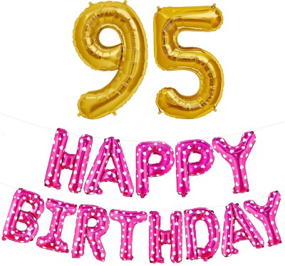 HIRVA Solid 95th Birthday Decorations Combo – Happy Birthday and 95 Number Foil Balloon Set Letter Balloon(Pink, Pack of 15)