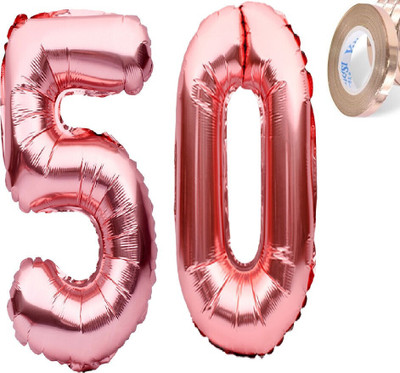 Tejal Trader Solid Birthday Numbers Solid RoseGold '50' number Balloon(Gold, Pack of 1)