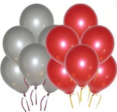 Local Charm Solid Metallic Balloons For Birthday, Anniversary Party , Baby Shower ,Marriage Balloon(Red, Silver, Pack of 75)