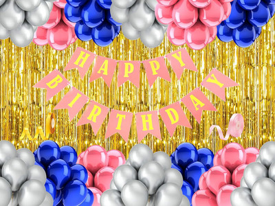 HASHFLOW Solid Happy Birthday decorations Set of 52pcs Balloons Foil Curtain Birthday Banner Balloon(Multicolor, Pack of 1)