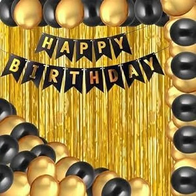 Tejal Trader Solid Teja-Birthday410 - Balloons Balloon(Gold, Black, Pack of 2)