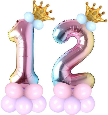 Party Parindey Solid Twelve Number Foil-Modern kids/Adults Party item Birthday Anniversary Decoration Letter Balloon(Multicolor, Pack of 1)