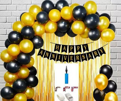 PARTY MIDLINKERZ Solid GOLDEN HAPPY ANNIVERSARY DECORATION SET FOR HUSBAND,WIFE Balloon(Gold, Pack of 35)