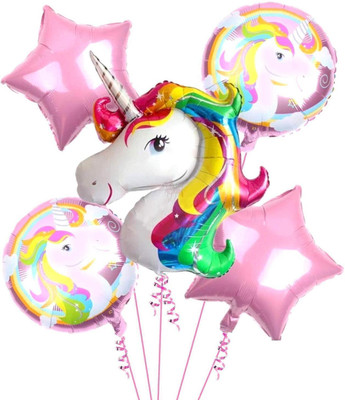 DD Enterprises Solid Unicorn Foil For Kids Birthday Party Balloon(Pink, Pack of 5)