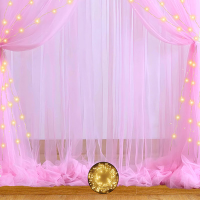 cialo Solid Pink Net Curtain With Fairy Light Balloon(Pink, Pack of 3)