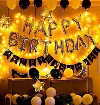 Fun and Flex Solid Happy Birthday Silver Foil Balloon Black Happy Birthday Banner 3 Silver Stars 1 Warm Led Light (9 meters) 15 Black 15 Yellow 15 White Balloons for Birthday Party Anniversary Wedding Baby Shower Decorations Balloon(Multicolor, Pack of 70) Fun and Flex Solid Happy Birthday Silver Foil Balloon Black Happy Birthday Banner 3 Silver Stars 1 Warm Led Light (9 meters) 15 Black 15 Yellow 15 White Balloons for Birthday Party Anniversary Wedding Baby Shower Decorations Balloon(Multicolor, Pack of 70)
