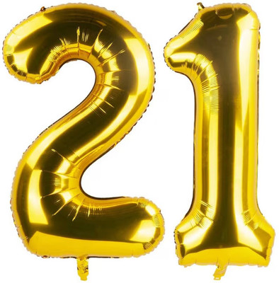 ThePartyHelper's Solid Number Twenty 21 Gold Number Foil Balloon for Birthday Anniversary Celebration Letter Balloon(Gold, Pack of 2)