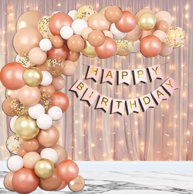 MIKAZUKI Solid Happy Birthday Decoration Kit Rose Gold and White Birthday Decorations Theme Balloon(Multicolor, Pack of 49)