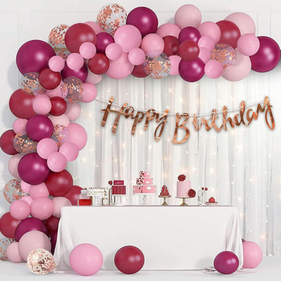 PARTY MIDLINKERZ Burgundy Birthday Decoration Items Set For, Girls, Boys(Set of 48)
