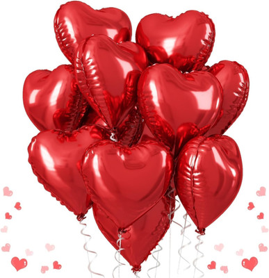 DREAM PARTY DECOR Solid Red Heart Foil Balloons 18Inches For Party Decorations Balloon(Red, Pack of 11)