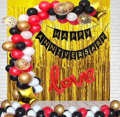 Tejal Trader Happy Anniversary Banner with Metallic Balloons Decoration Kit for Girl & Boys