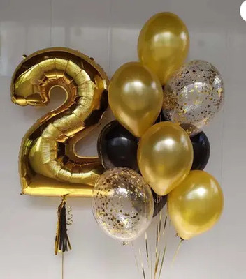 PBBS Solid Gold Number 2 Balloon Gold 2nd Birthday Balloons decorations Balloon(Gold, Black, Pack of 15)