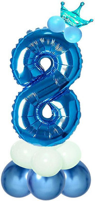 Decor Mantra Solid Eight Number Foil Toy Big Crown Set Blue Balloon For Birthday and Anniversary Letter Balloon(Blue, Pack of 1)