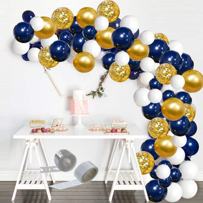 Tejal Trader Solid SOIAG+60Blu/Whit0e+10Con/ChormG Balloon(Blue, Gold, White, Pack of 72)
