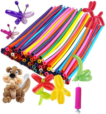 TaNa Solid Twisting Balloons 100pcs Latex Long Modelling Balloons with 1 Balloon Pump Twister(Multicolor, Pack of 1)