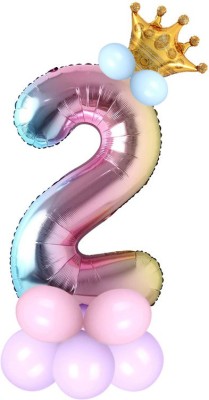 Shopperskart Solid Two/2 Number Toy Foil Balloon With Crown/Balloons For Birthday Party Decoration Balloon(Multicolor, Pack of 13)