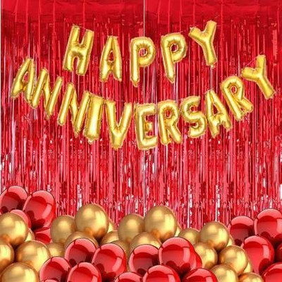 RSPD Solid Happy Anniversary Balloons Decoration Kit With Metallic Balloons Combo Set Balloon(Red, Gold, Pack of 48)