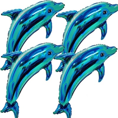 Giftzadda Printed DOLPHIN BABY SHARK FISH THEME FOIL BALLOON SET OF 4 FOR BIRTHDAY DECORATION Balloon(Multicolor, Pack of 4)