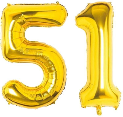 Angolalark Solid Gold Foil Number 51 Letter Balloon(Gold, Pack of 1)