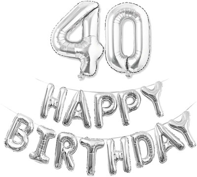 kinegic Solid 40th Birthday Decorations Combo – Happy Birthday and 40 Number Foil Balloon Set Letter Balloon(Silver, Pack of 15)