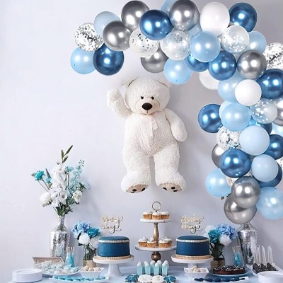 specialyou.in Printed Happy Birthday Decoration Items for Men and Boys Balloon(Blue, Silver, Pack of 50)