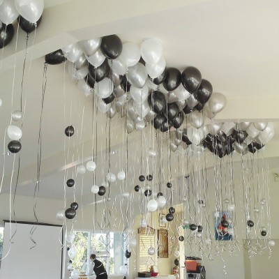 ZYOZI Solid Silver Black Metallic Balloons with Ribbon for Party Decorations Balloon(Silver, Black, Pack of 42)