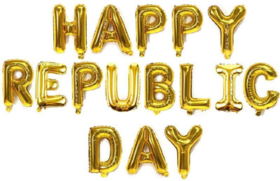 Bloomsevent Solid Happy Republic Day Gold Foil Balloon | Independence Day / 15th August Decoration Letter Balloon(Gold, Pack of 18)