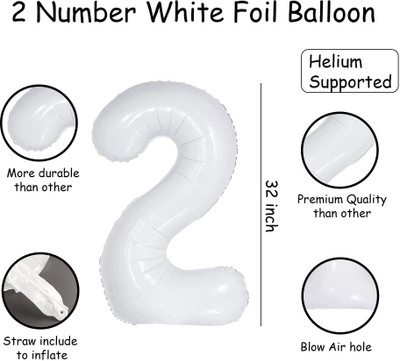 Bubble Bells Solid Pastel Balloons,Crown,2 Number Foil Balloons Set Birthday/Anniversary Decoration Letter Balloon(White, Pack of 13)