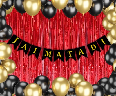 Almoda Creations Solid Jai Mata Di Decoration Props Combo Set Balloon(Multicolor, Pack of 53)