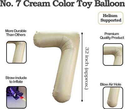 Party Bird Solid PB-S1607-CREAM-32 INCH-NUM-7 Letter Balloon(White, Pack of 1)
