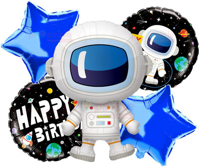 Fun and Flex Printed Astronaut Theme Helium Quality Foil Balloon Set for Space Theme Birthday Party Balloon Bouquet(Multicolor, Pack of 5)