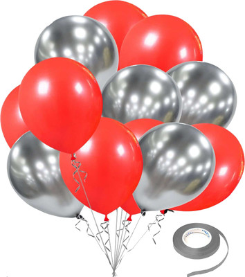 kinegic Solid Red & Silver for Birthday|Anniversary|Baby Shower|Party Decoration Kit Balloon(Silver, Pack of 50)