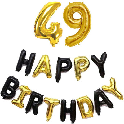kinegic Solid 49th Birthday Decorations Combo – Happy Birthday and 49 Number Foil Balloon Set Letter Balloon(Gold, Black, Pack of 15)