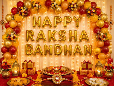 SOI Solid HAPPY RAKSHA BANDHAN Letter Balloon Set - 18 Pcs Gold Alphabet Mylar Balloons Balloon(Gold, Pack of 18)