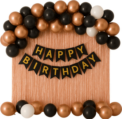 BALAJI BLESSINGS EVENTS Solid Metallic Black, Rose Gold & White Balloon Happy Birthday Decoration Set Balloon(Multicolor, Pack of 33)