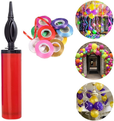 PARTY MIDLINKERZ Solid Balloon Decorating Garland - 1 Balloon Pump & 10 Pcs Curling Ribbon Multi Balloon Bouquet(Multicolor, Pack of 11)