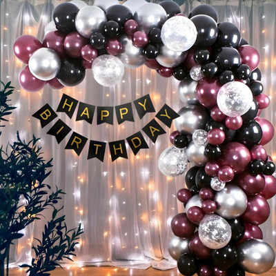 Balloon&You Solid Birthday Decoration Items Combo Kit Balloon Balloon(Maroon, Black, Silver, White, Pack of 38)