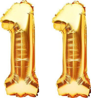 Tejal Trader Solid Birthday Numbers Solid Golden '11' Numerical Foil Balloon for Celebration Balloon(Gold, Pack of 2)