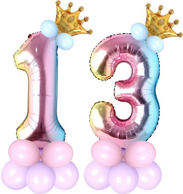 Party Parindey Solid Thirteen Number Foil-Modern kids/Adults Party Birthday Anniversary Decorations Letter Balloon(Multicolor, Pack of 1)