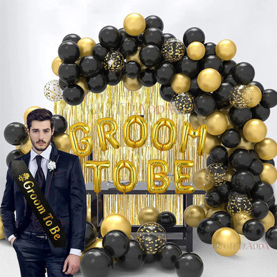 Giftzadda Printed "Groom to be" Foil Balloon Decoration Kit with Black Gold Satin Sash Letter Balloon(Multicolor, Pack of 47)