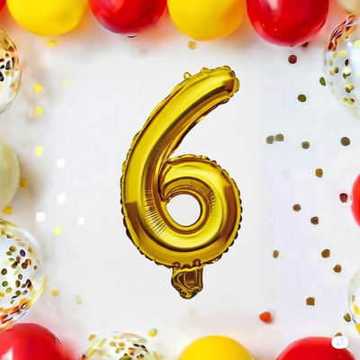 shree maruti shopping Solid 6 Number Helium Birthday/Anniversary Balloon Balloon(Gold, Pack of 1)