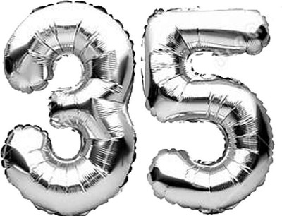 Tejal Trader Solid Birthday Numbers Solid Silver '35' Numerical Foil Balloon for Celebration Letter Balloon(Silver, Pack of 2)