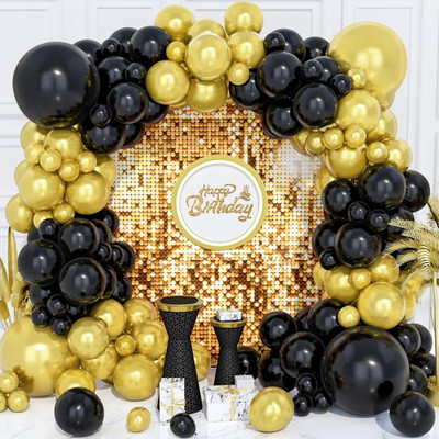 R G ACCESSORIES Solid Black And Golden Balloons Garland Kit Of 51 Pcs Balloon(Gold, Black, Pack of 51)