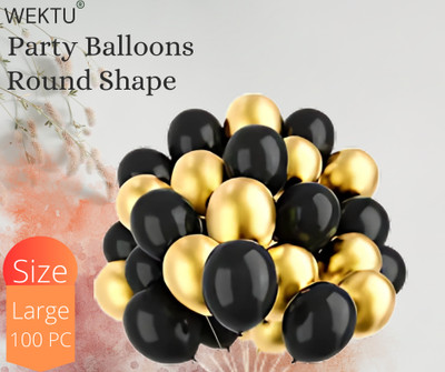 WEKTU Solid BlackAndGold006 Balloon(Black, Gold, Pack of 100)