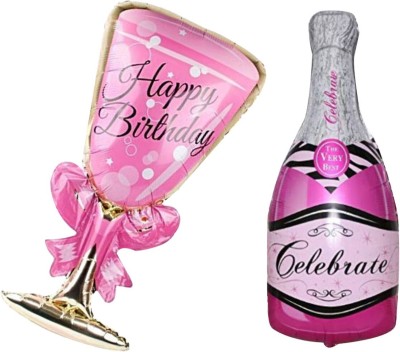 Shopperskart Printed Bottle/Glass Shape Foil Balloon For Party Decoration Balloon(Pink, Pack of 2)